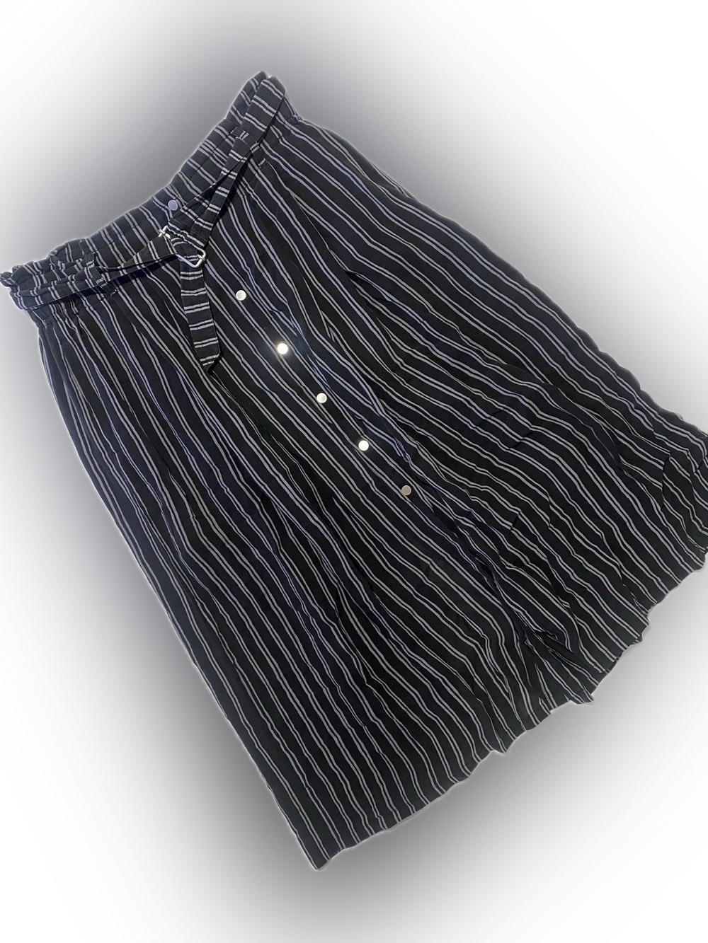 A.L.C. McDermott silk Black Midi Skirt with White Pinstripes and Tie Waist